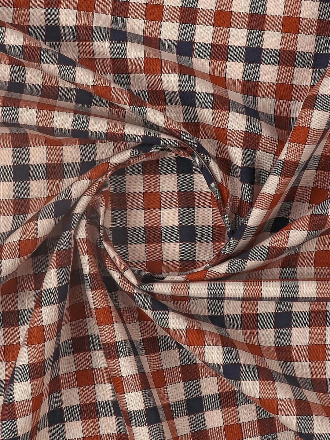 100%Mens Cotton Checked Shirt Fabric Orange Liberty Cotton