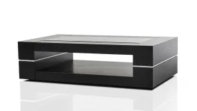 14' Black Oak Veneer and Glass Coffee Table By Homeroots