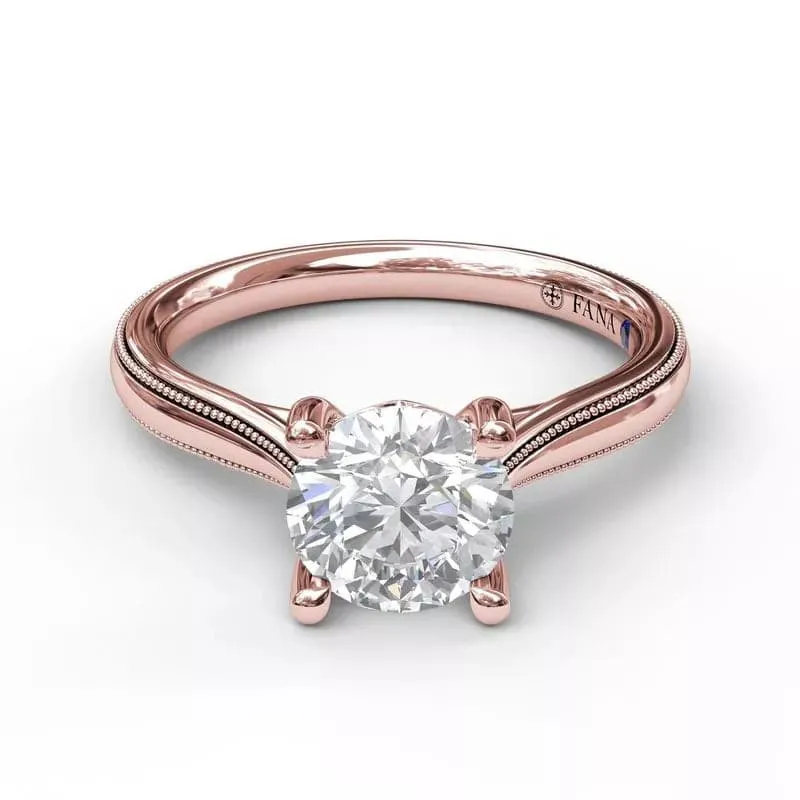 14K ROSE GOLD MILGRAIN EDGE DIAMOND SOLITAIRE ENGAGEMENT RING (SETTING ONLY)