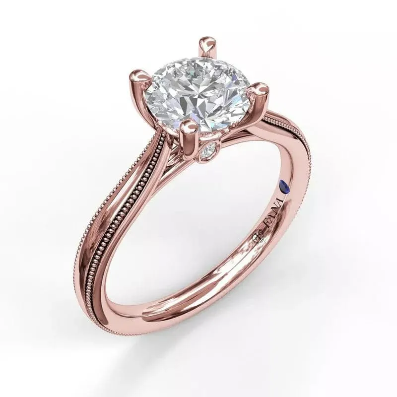 14K ROSE GOLD MILGRAIN EDGE DIAMOND SOLITAIRE ENGAGEMENT RING (SETTING ONLY)