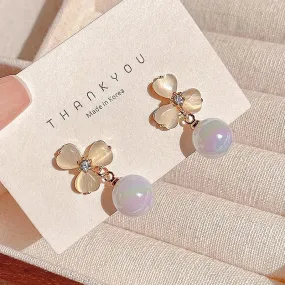 2024 New Fashion Korean Hanging Bowknot Pearl Earrings For Women Elegant Crystal Flower Long Tassel Drop Earring Ladies Jewelry