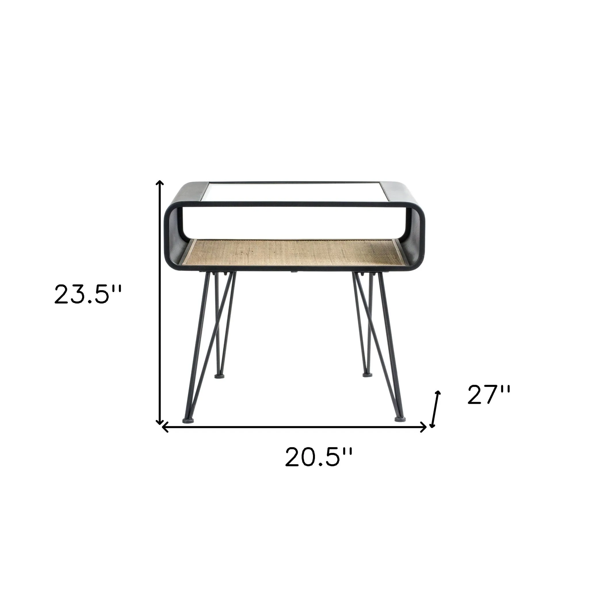 21" Black Metal and Glass End Table With Shelf By Homeroots