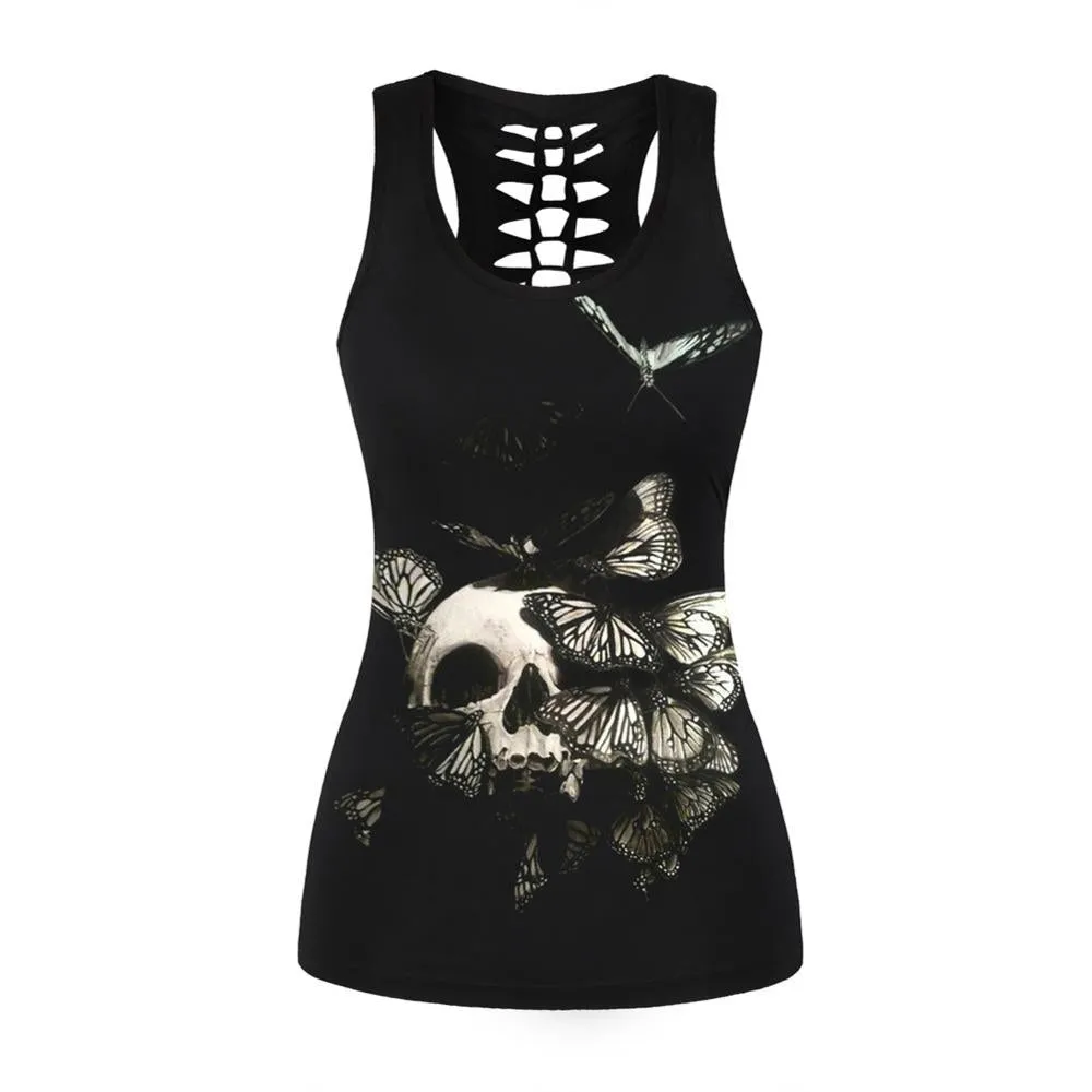 3D Printed Punk Skull Hollow Out Sleeveless Shirt