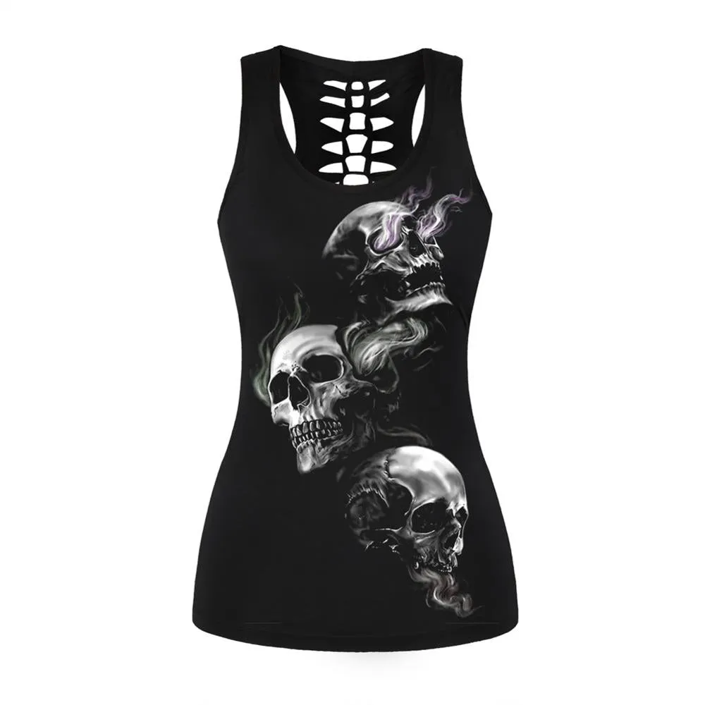 3D Printed Punk Skull Hollow Out Sleeveless Shirt