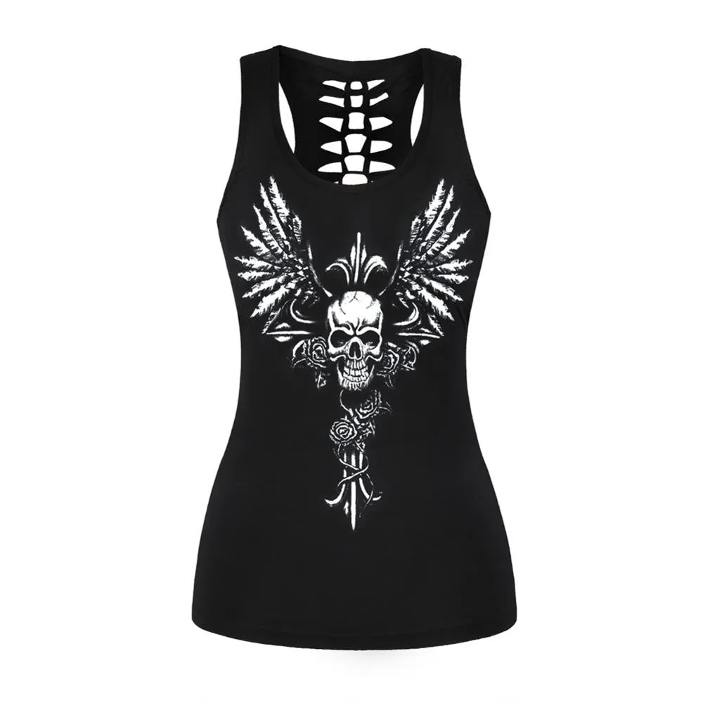 3D Printed Punk Skull Hollow Out Sleeveless Shirt