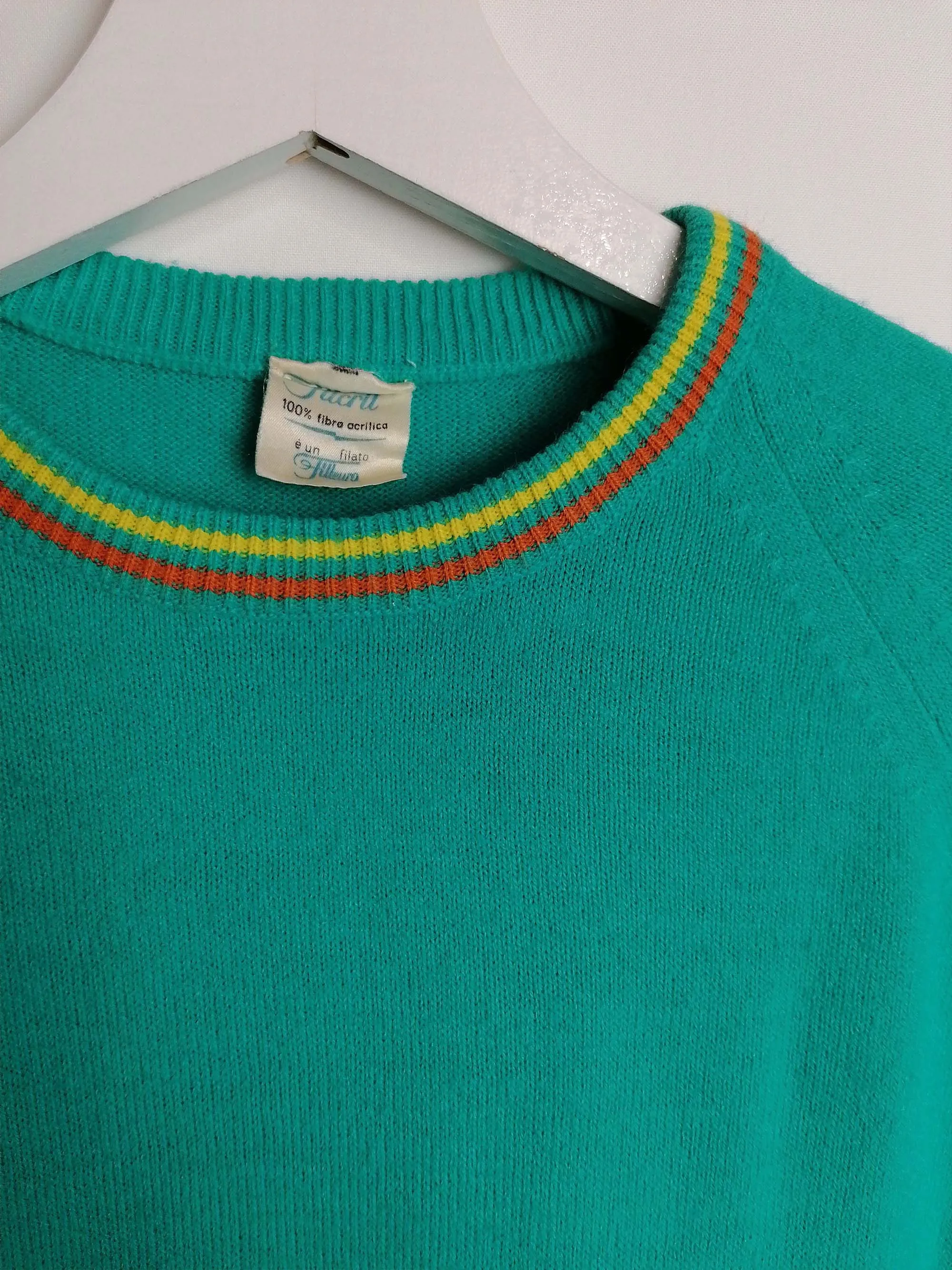 70's FILLEUR Soft Knit Top Retro Turquoise Green - size S-M