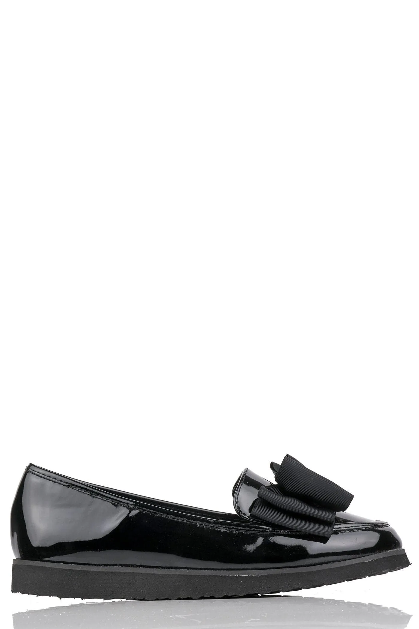 Ada Bow Detail Cleated Flatform Sole Loafers in Black Patent