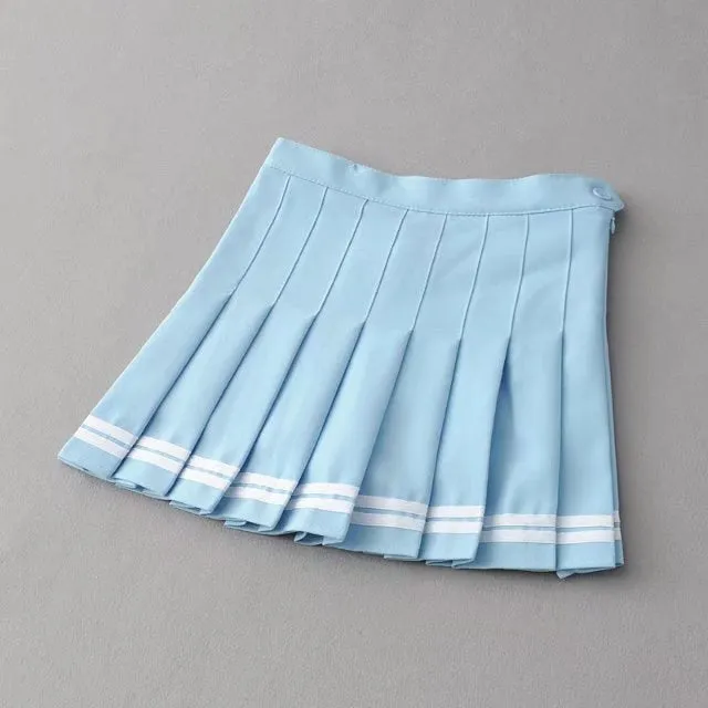 Aelegantmis Sweet Pleated Skirt Women Preppy Style Mini High Waist Skirt Girls Vintage Black White Cute School Uniforms Skirts