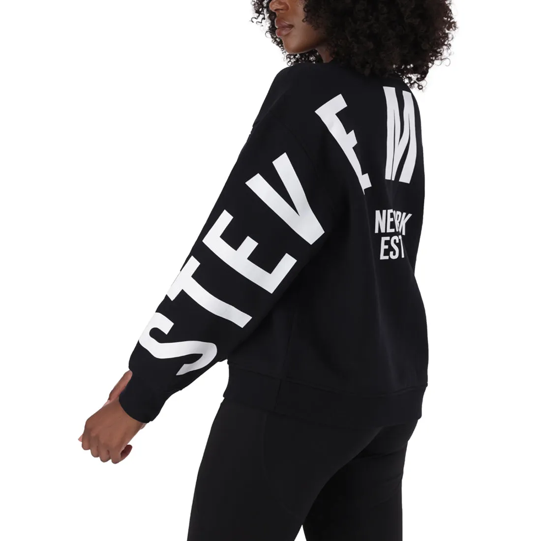 AMELIA BLACK OVERSIZED CREW NECK FLEECE SWEAT