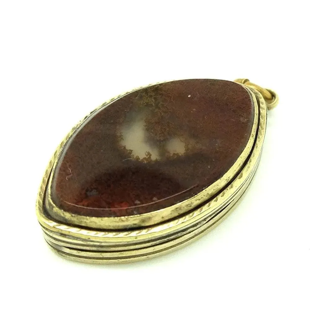 Antique Victorian Marquise Agate Locket Necklace