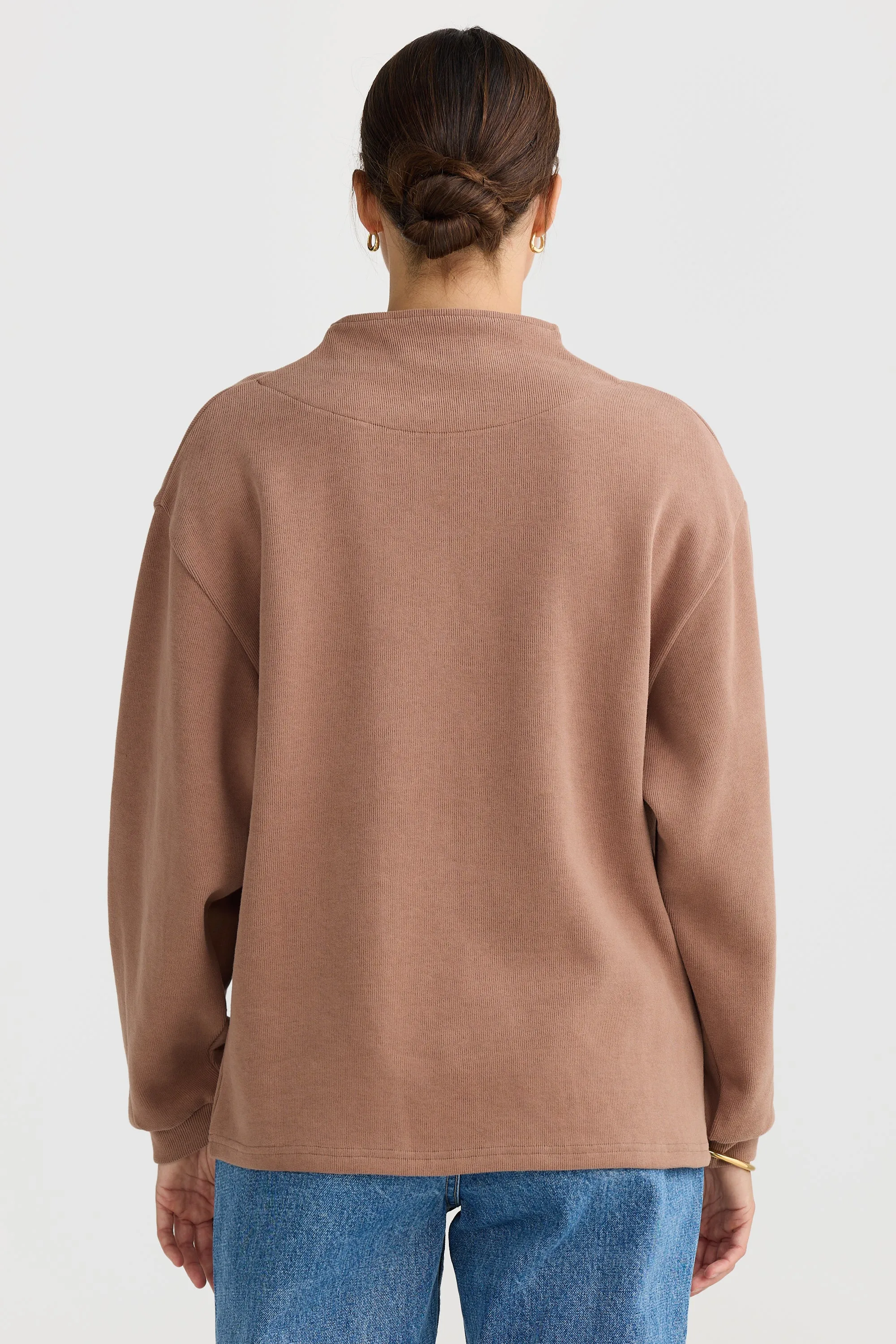 Ava High Neck Ribbed Jumper Walnut