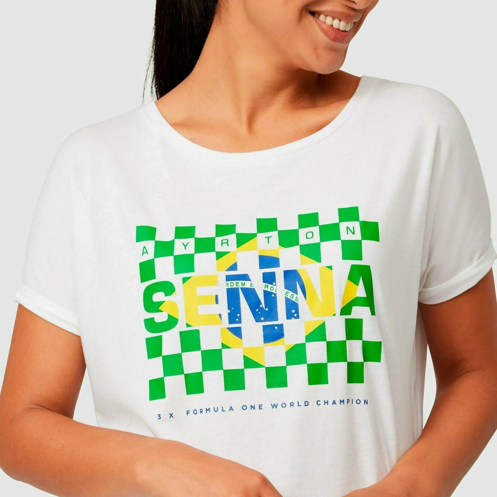 Ayrton Senna Women's Fanwear Flag T-Shirt- White