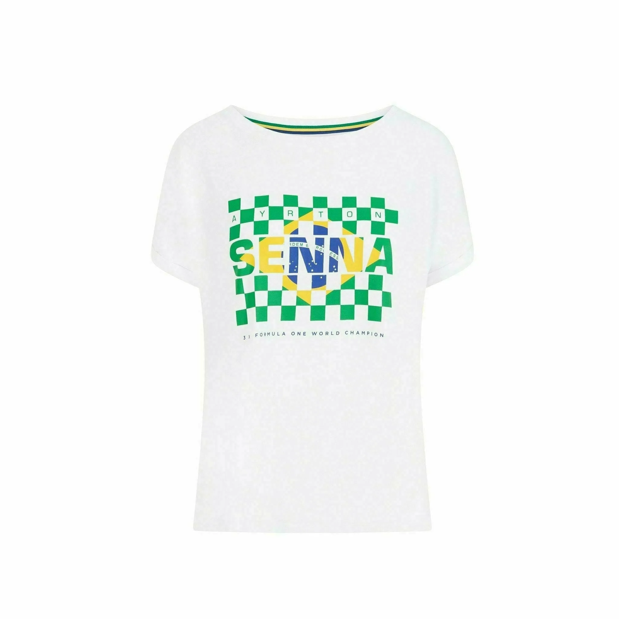 Ayrton Senna Women's Fanwear Flag T-Shirt- White