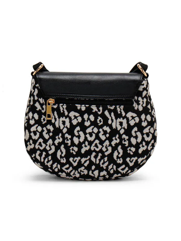 Berrylush Women Black & White Animal Printed Non-Detachable Strap Polyester Sling Bag