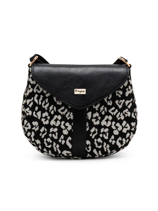 Berrylush Women Black & White Animal Printed Non-Detachable Strap Polyester Sling Bag