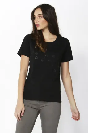 Betty Basics Cara Tee in Black with Leopard Sequin Trim