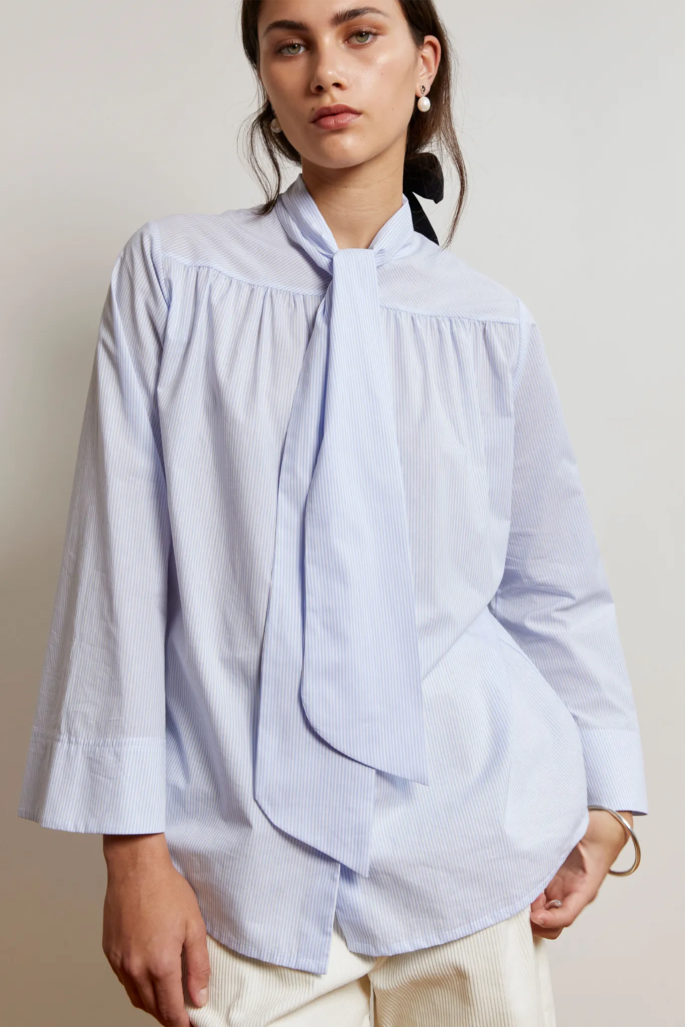 Bianca Blouse | Cotton Stripe | Baby Blue   White