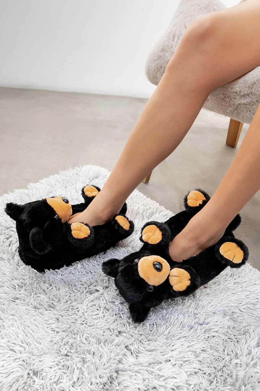 Black Bear Hugs Slippers