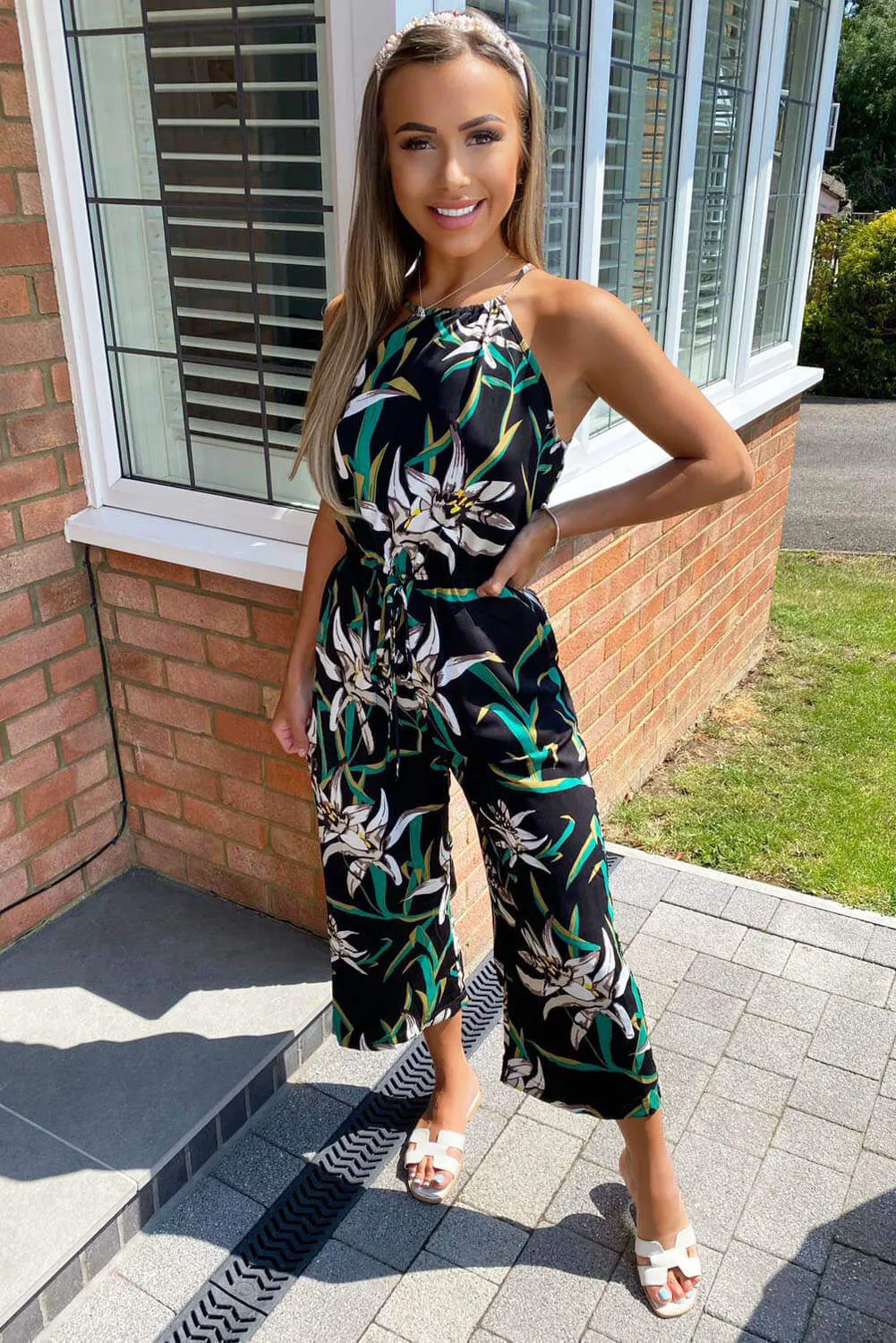 Black Floral High Neck Jumpsuit