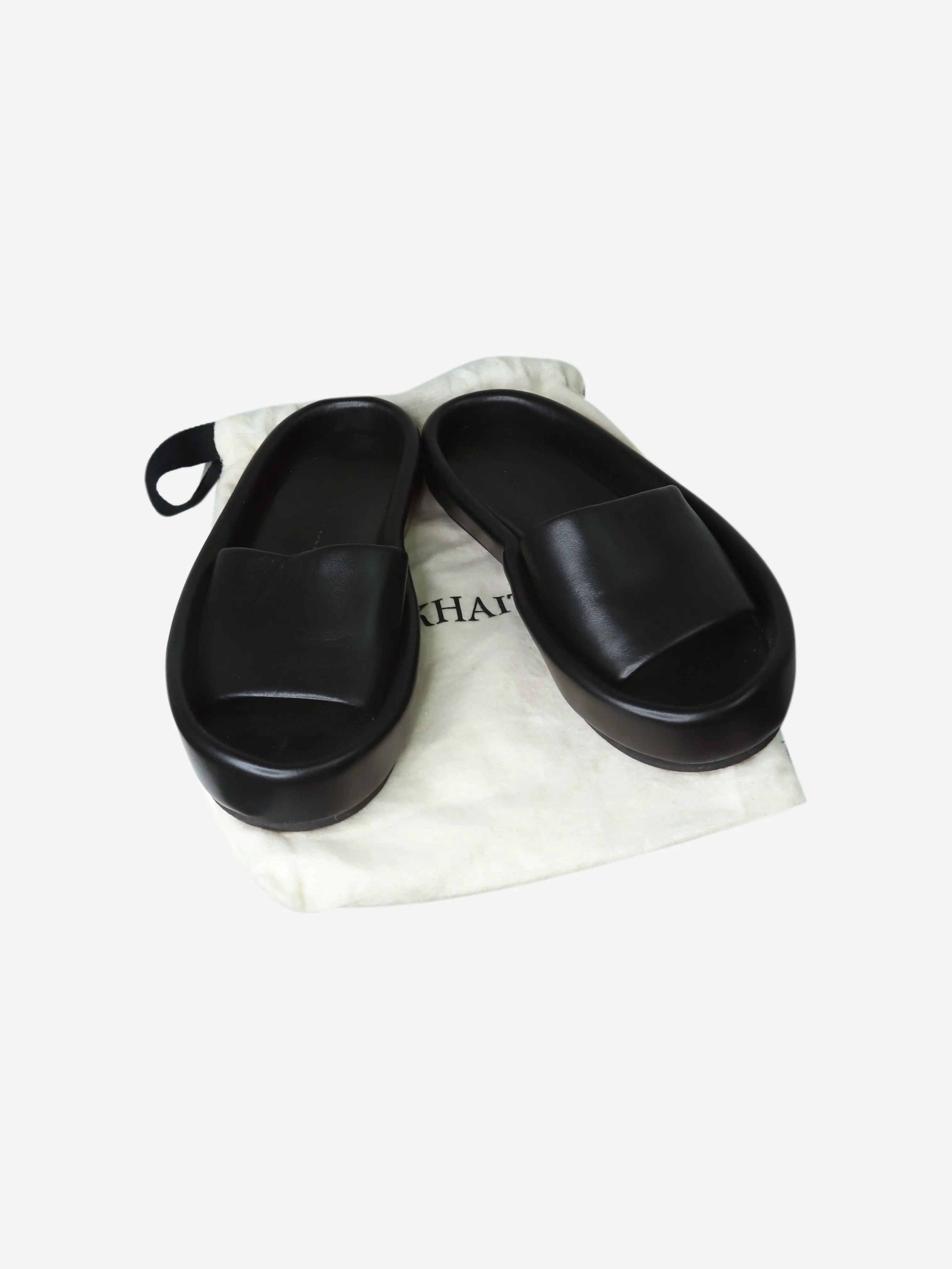 Black slip on leather sandals - size EU 39