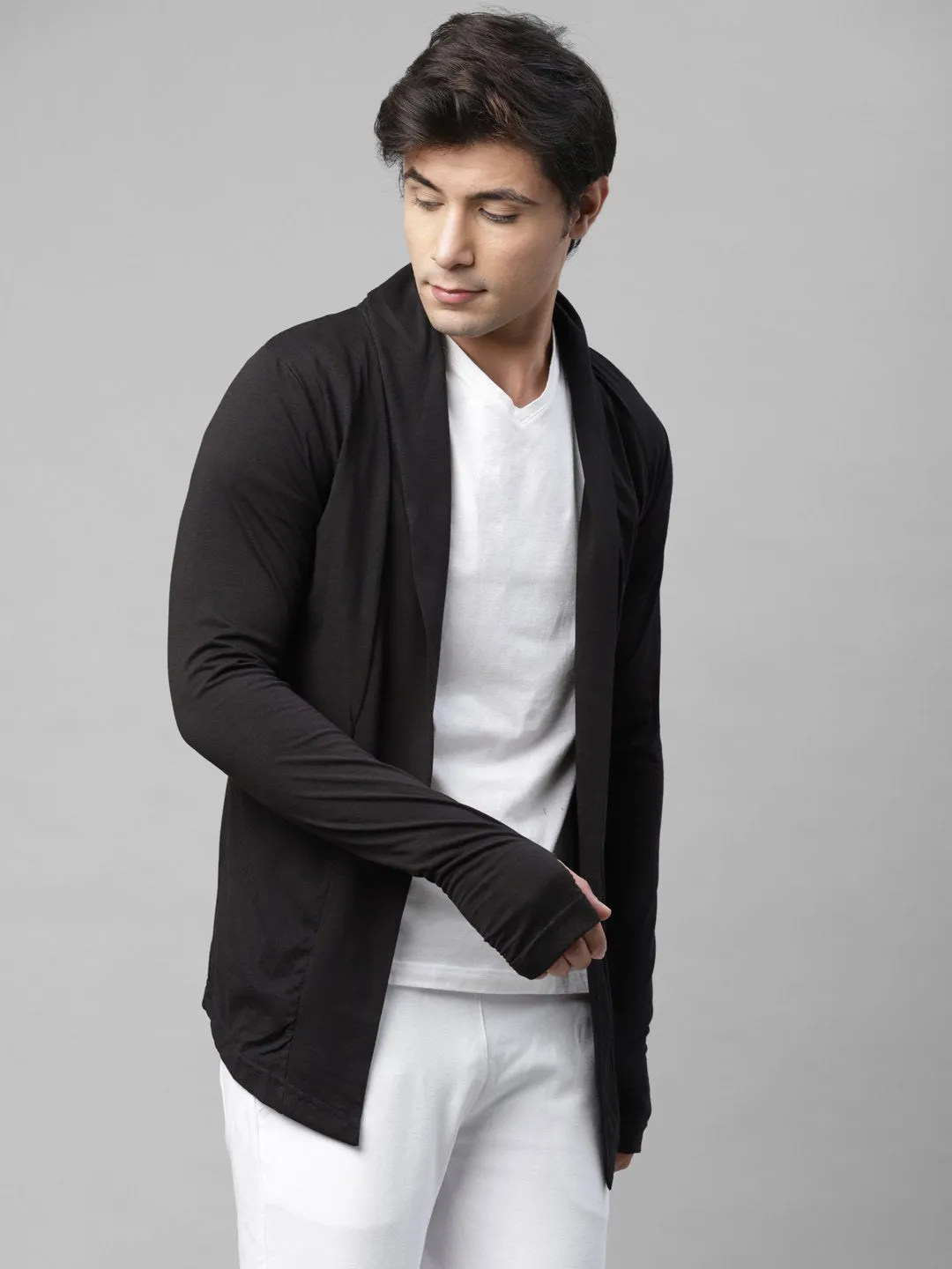 Black Thumbhole Open Long Cardigan