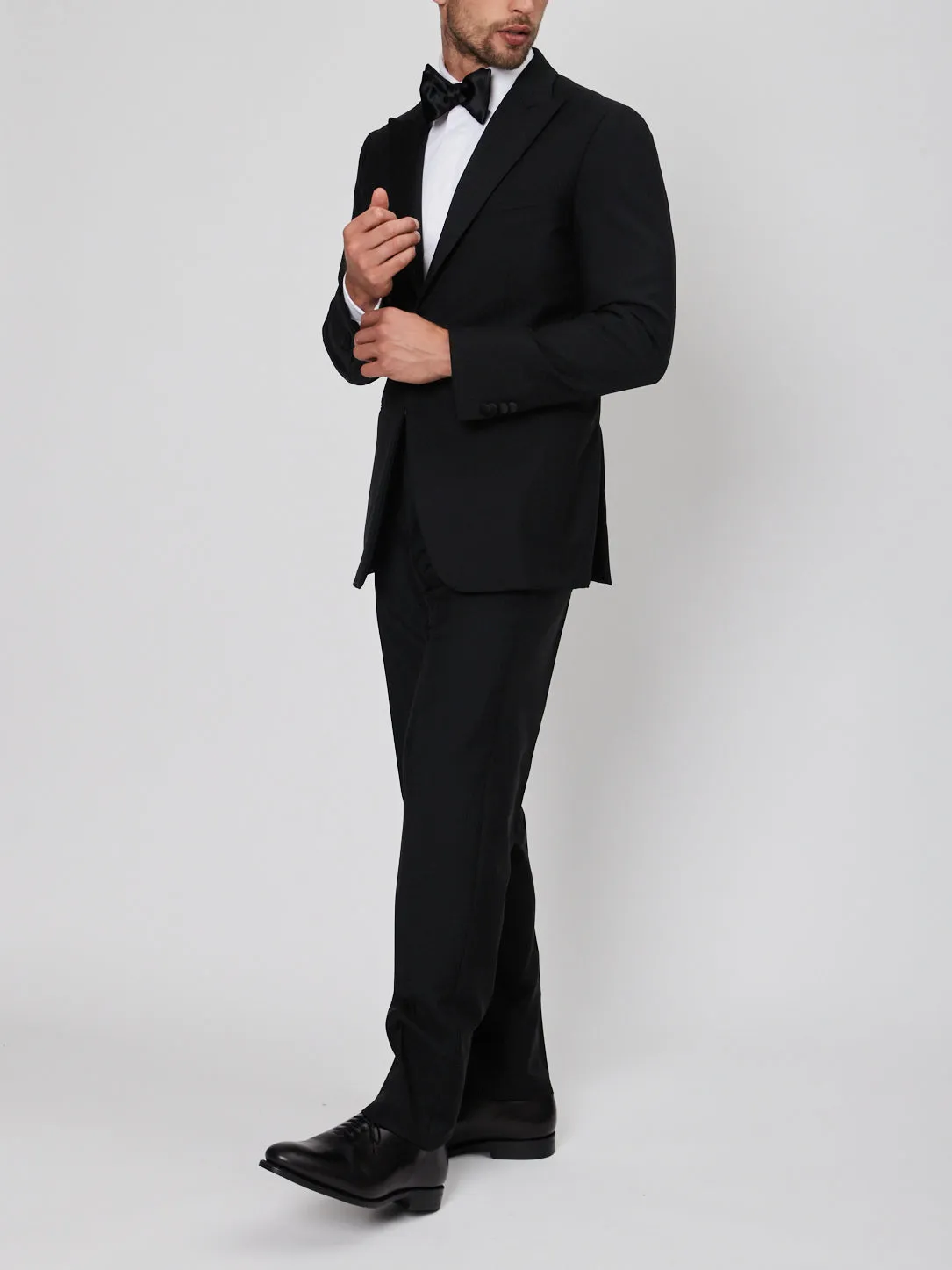 Black Wool and Mohair Peak Lapel Tuxedo