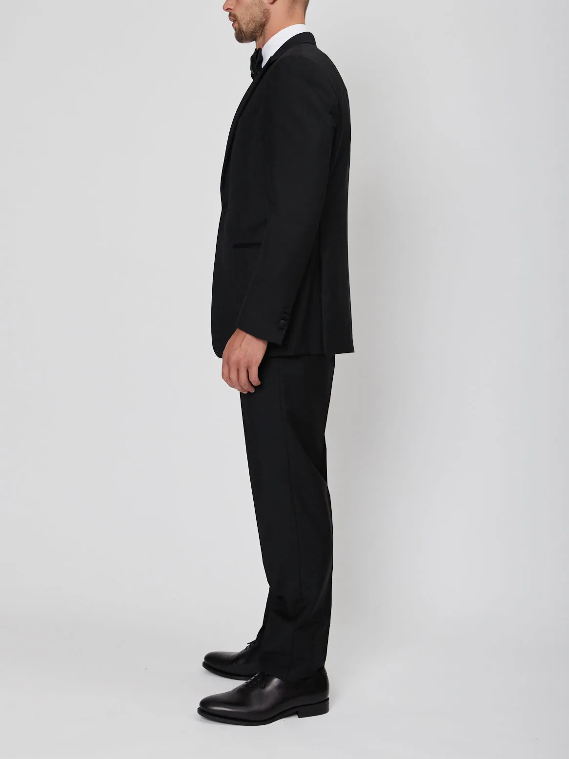 Black Wool and Mohair Peak Lapel Tuxedo