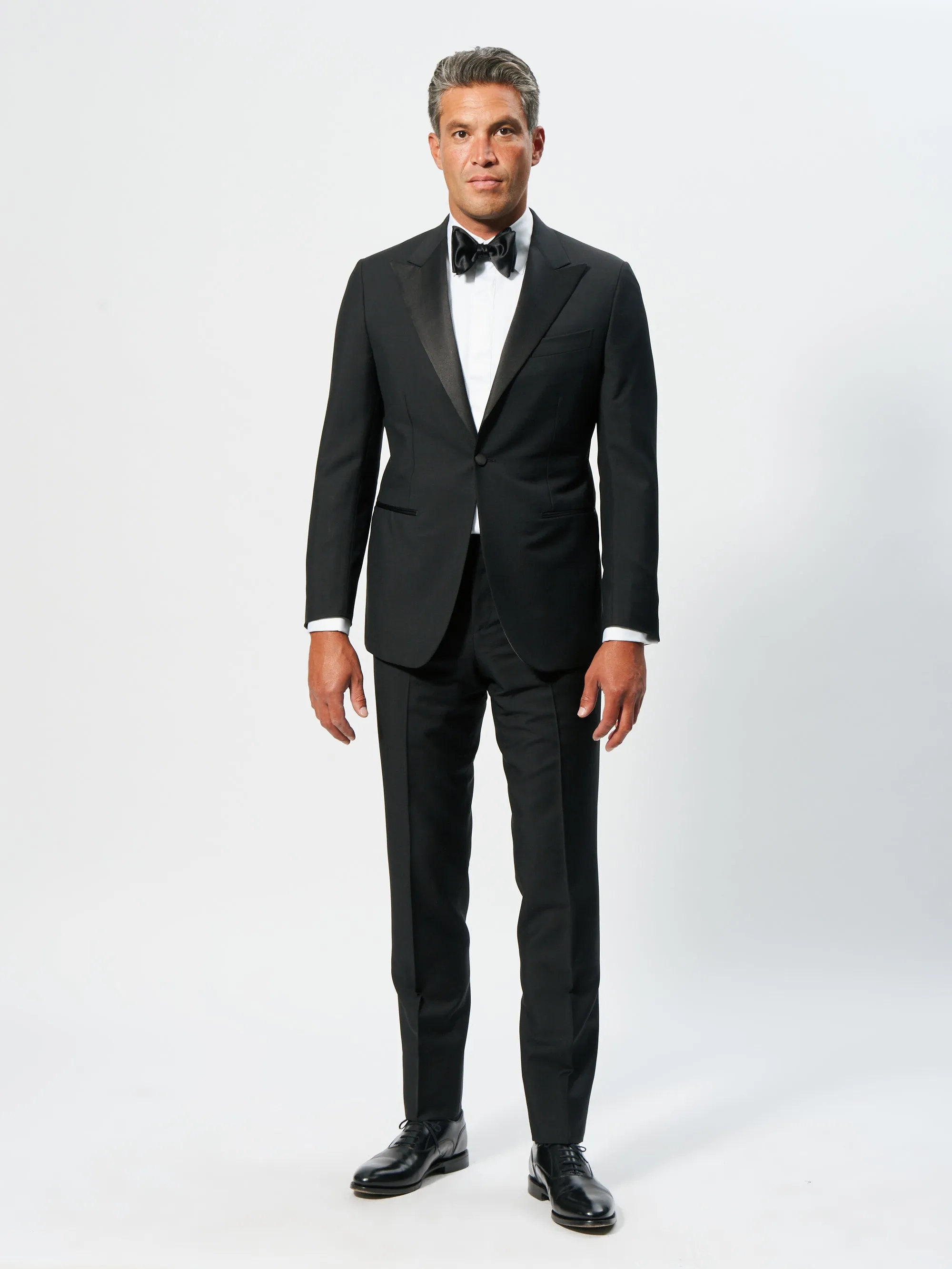 Black Wool and Mohair Peak Lapel Tuxedo