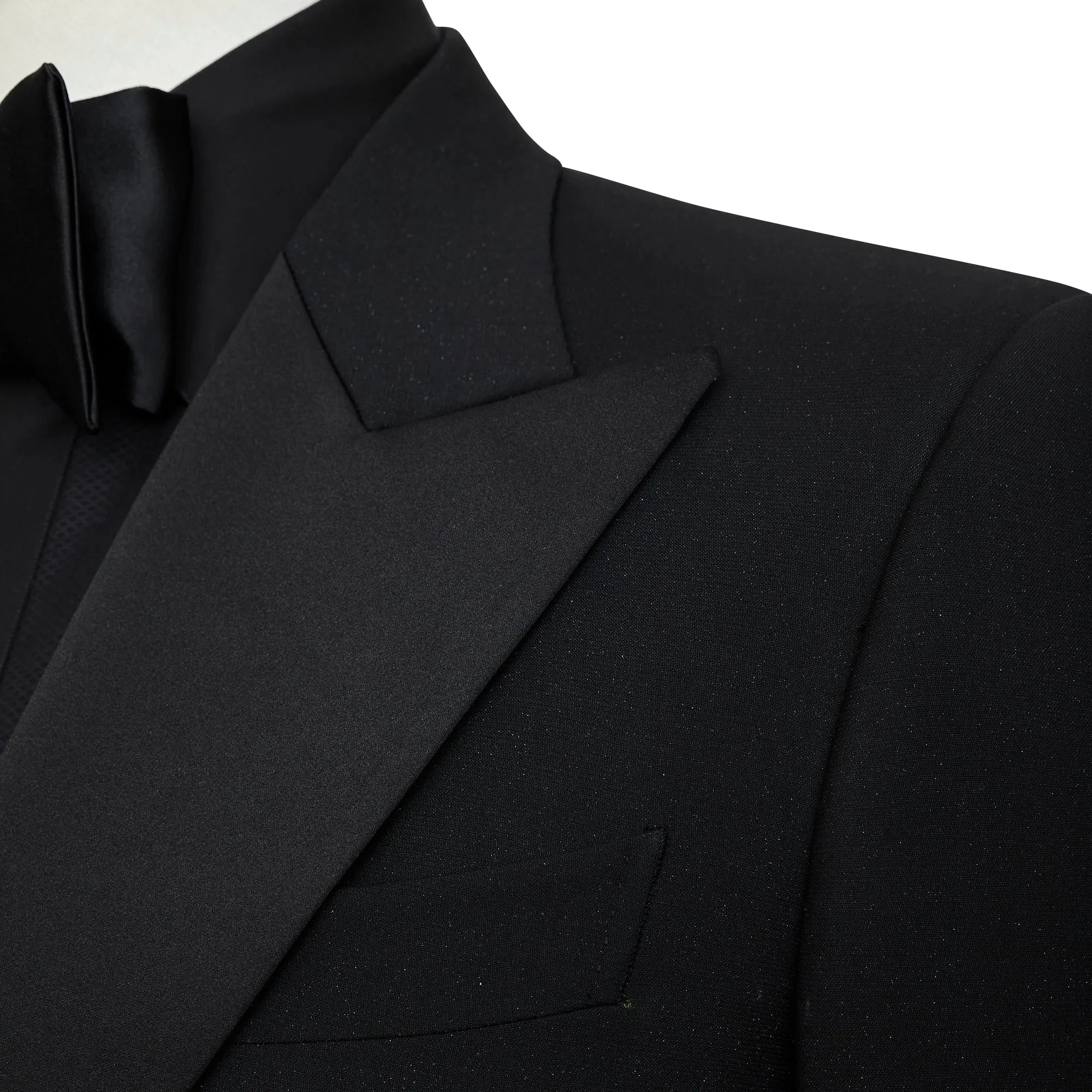 Black Wool and Mohair Peak Lapel Tuxedo