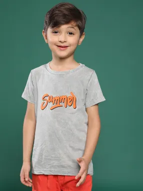 Boys Light Grey Embroidery Cotton T-shirt