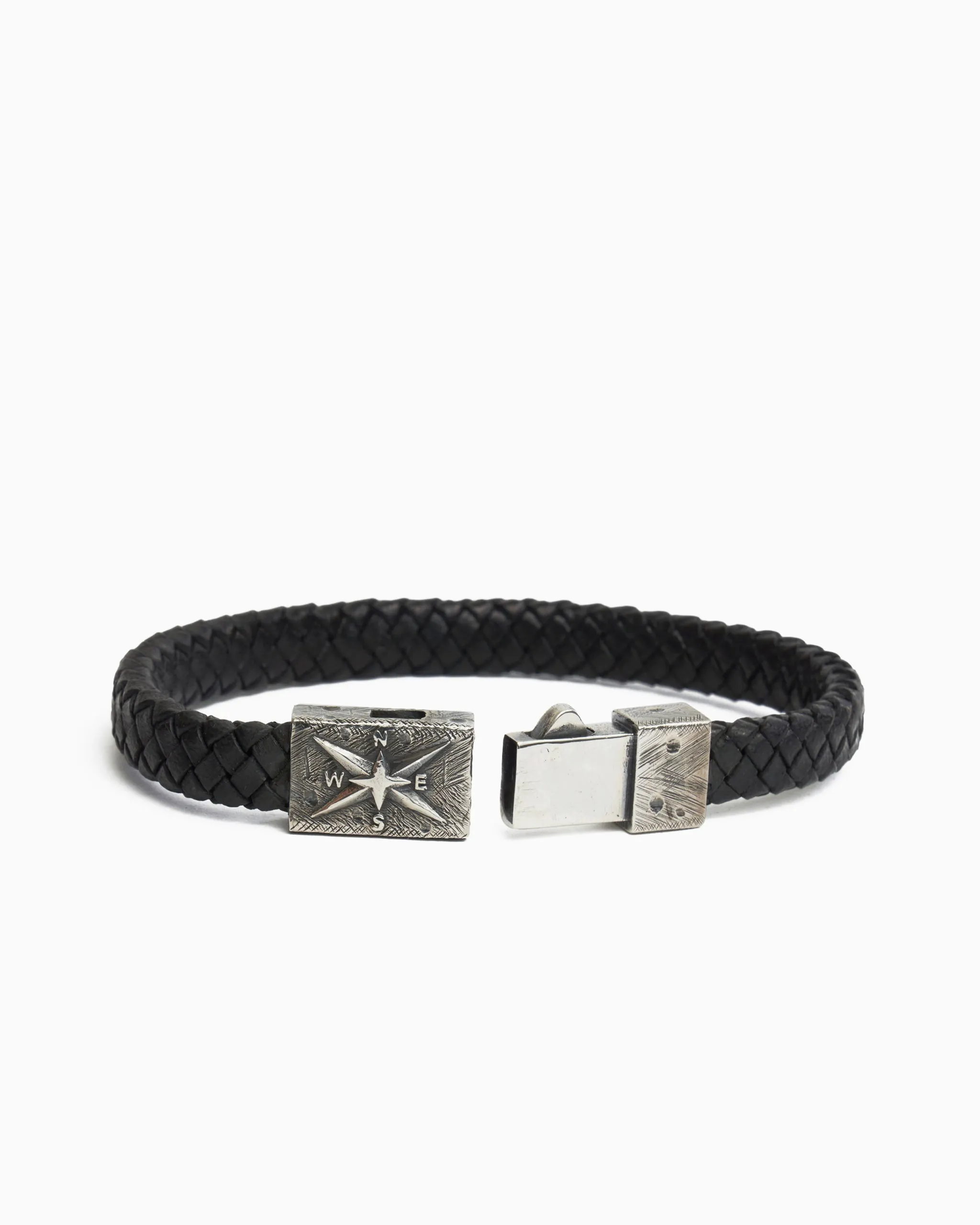 Braided Leather Bracelet with Compass Clasp