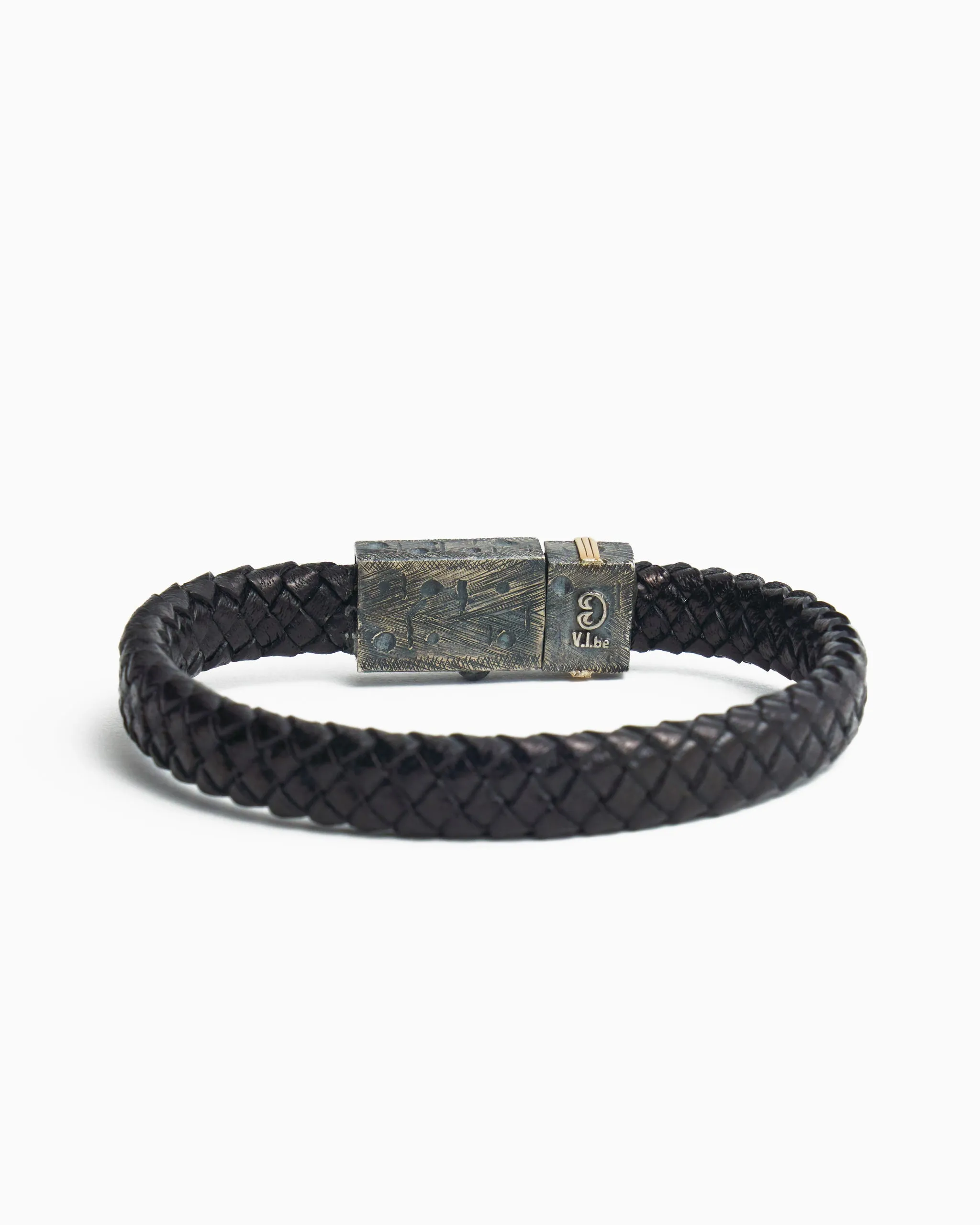 Braided Leather Bracelet with Compass Clasp