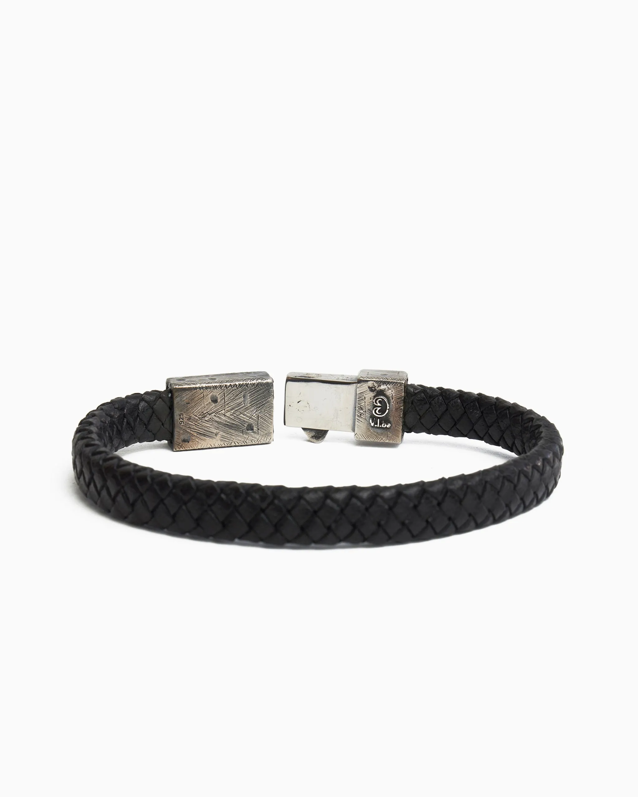 Braided Leather Bracelet with Compass Clasp