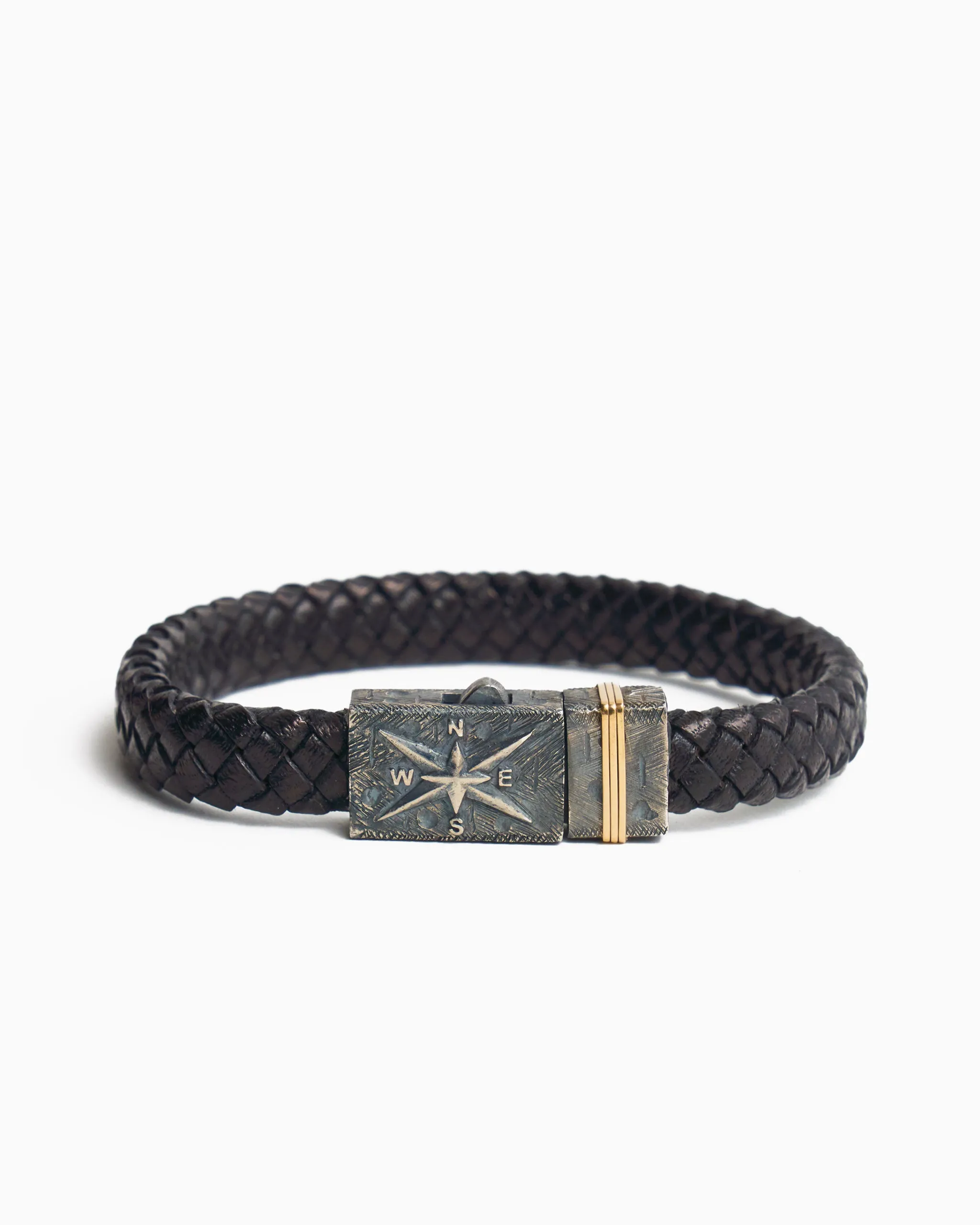 Braided Leather Bracelet with Compass Clasp