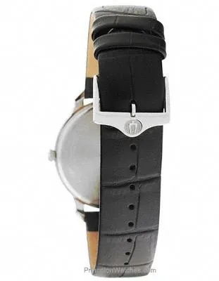 Bulova Mens Dress Watch - Stainless Steel - Black Leather Strap - Silver Dial