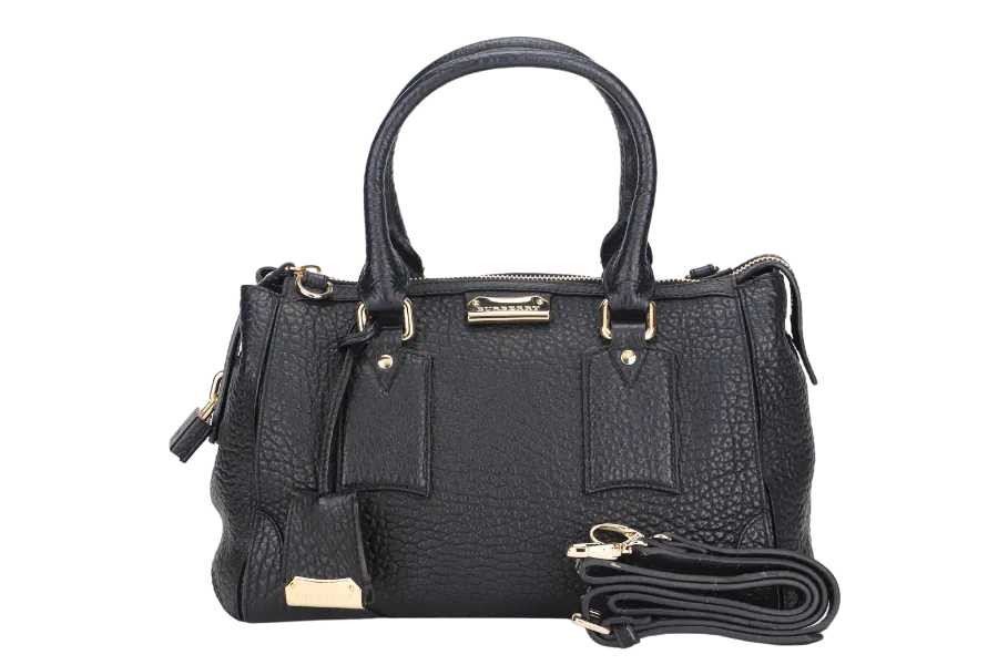 BURBERRY ORCHARD BOSTON BAG (ROSCROM215GRA) BLACK LEATHER GOLD HARDWARE WITH STRAP, KEY & LOCK, NO DUST COVER