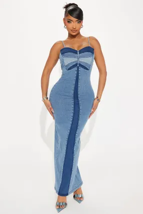 Butterfly Denim Maxi Dress - Denim