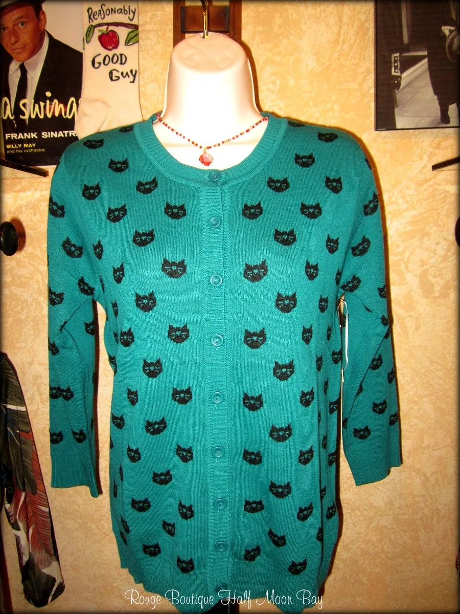 Button down retro kitty sweater