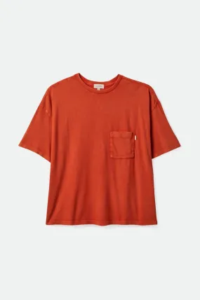 Carefree Oversized Boyfriend Pocket Tee - Burnt Red