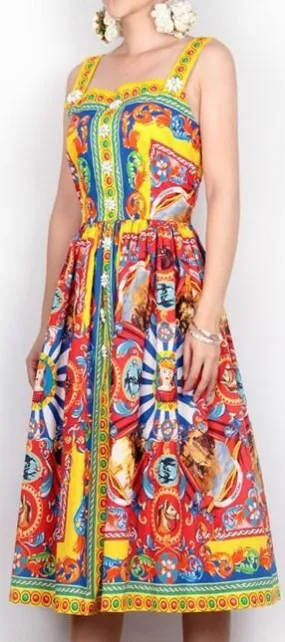 'Carretto' Embellished Button Multicolored Print Dress