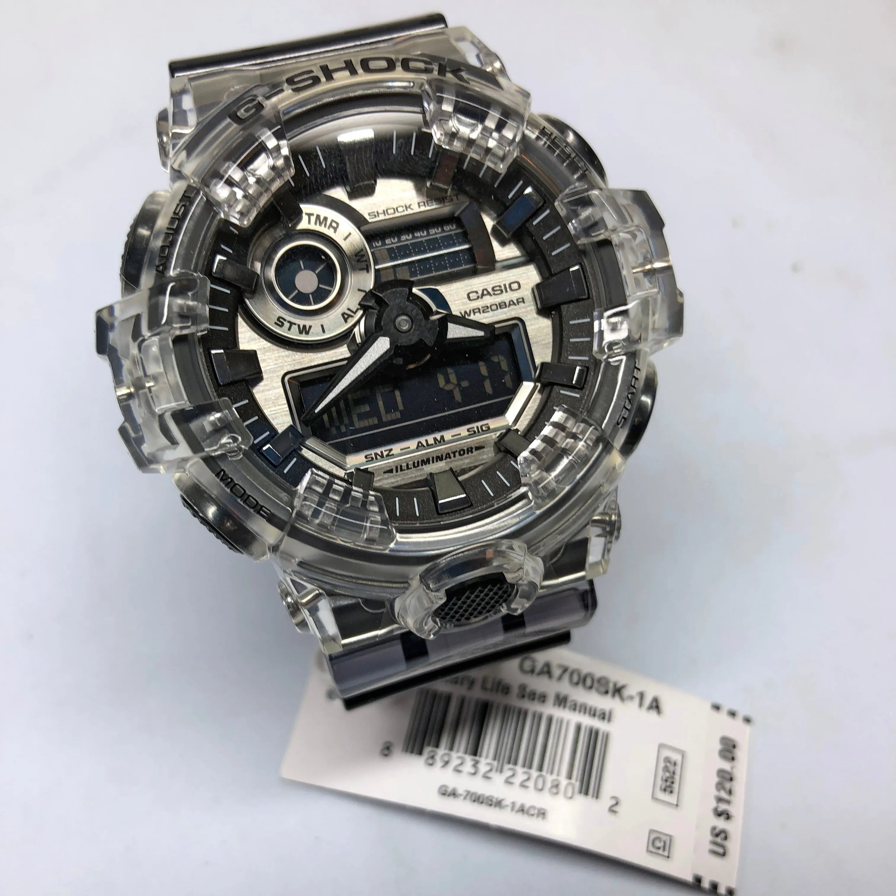 CASIO G-SHOCK GA-700SK-1A Clear Silver Metallic Skeleton Watch GA700SK