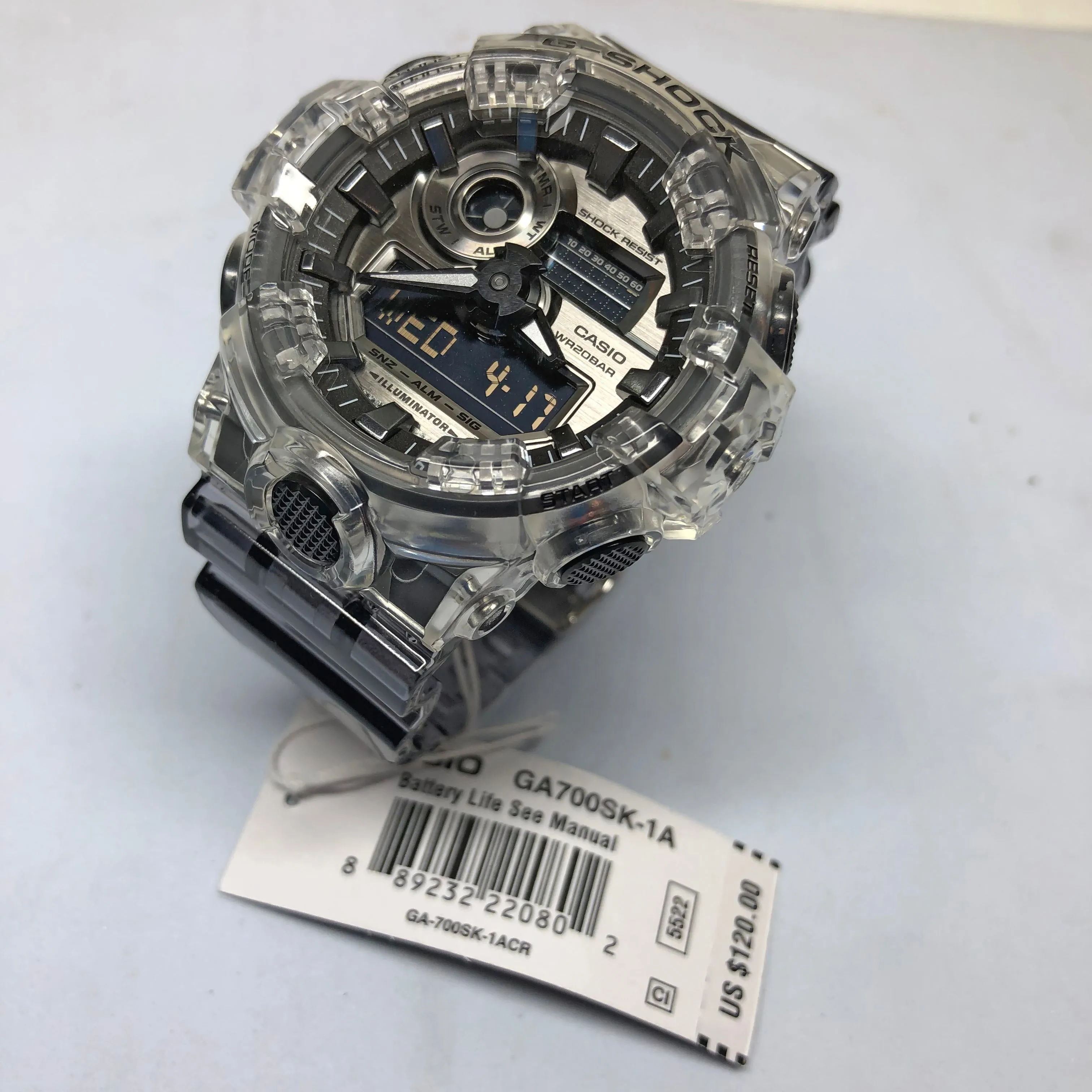 CASIO G-SHOCK GA-700SK-1A Clear Silver Metallic Skeleton Watch GA700SK