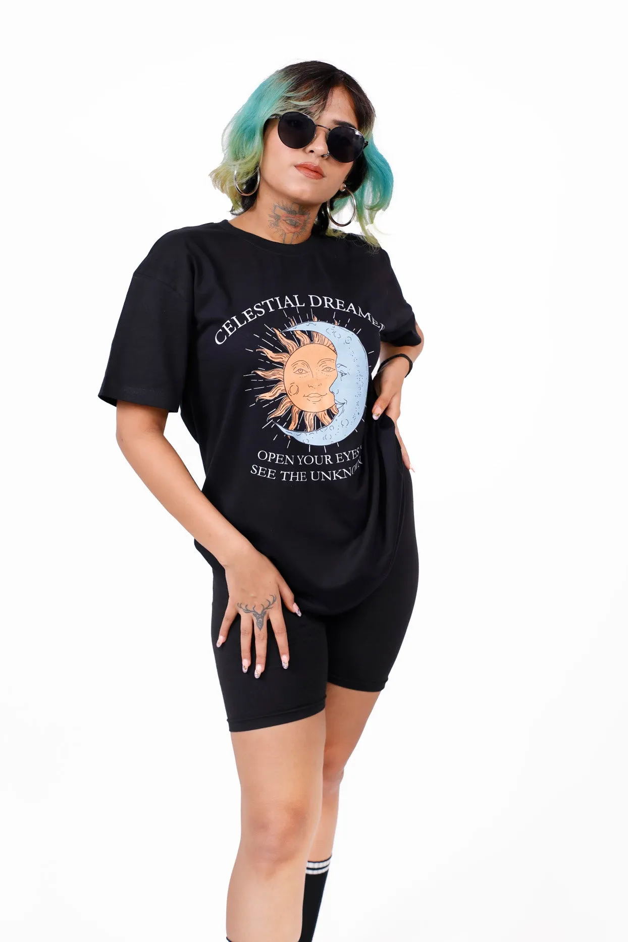 Celestial Dreamer Black Oversized T-shirt