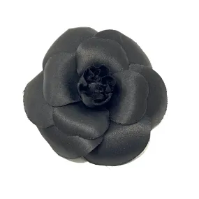 CHANEL Camellia Brooch Pin in Black Silk