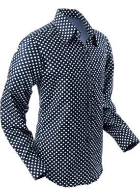 Chenaski Men's Polkadots 70's Shirt Black White