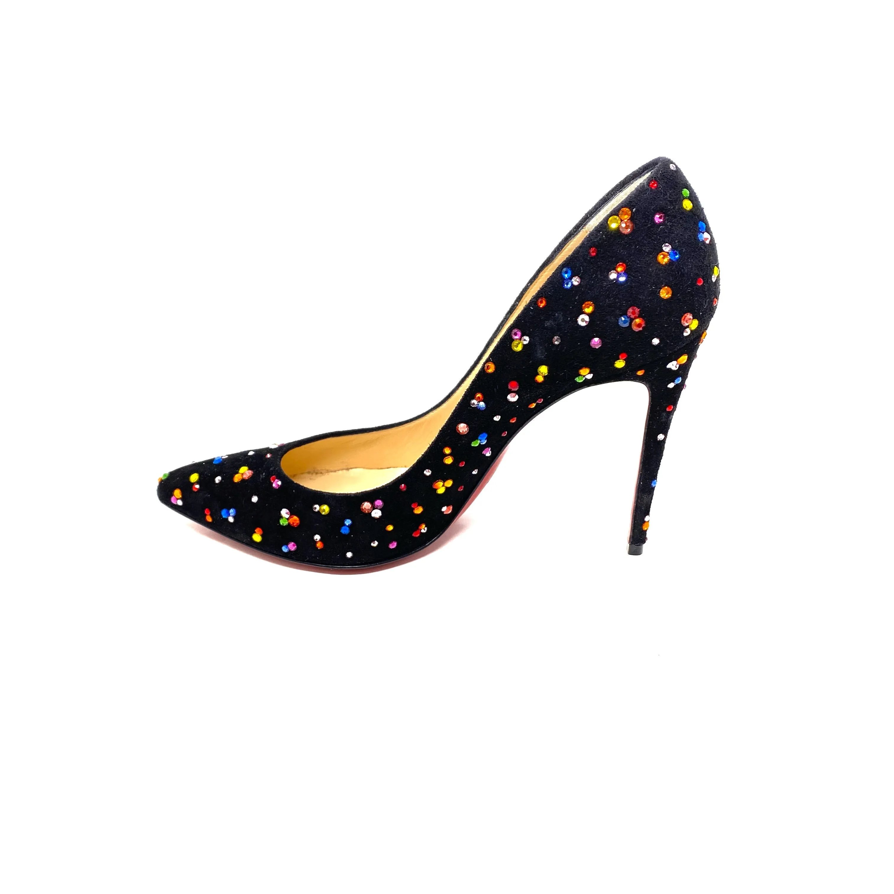 Christian Louboutin 100mm Pumps Black Suede Multi Crystal 38 | 7.5