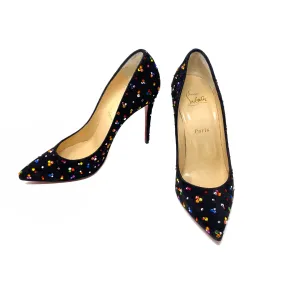 Christian Louboutin 100mm Pumps Black Suede Multi Crystal 38 | 7.5