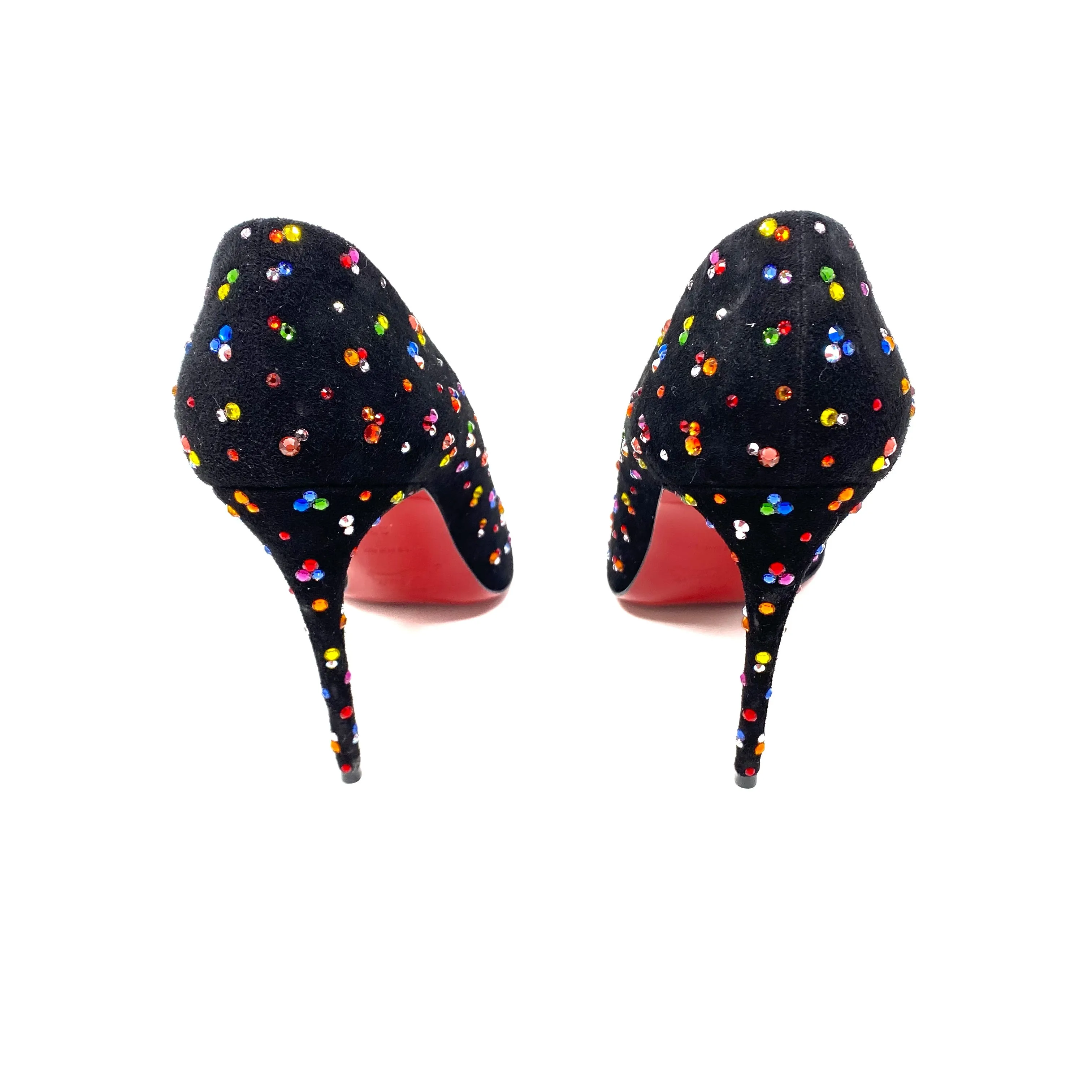 Christian Louboutin 100mm Pumps Black Suede Multi Crystal 38 | 7.5