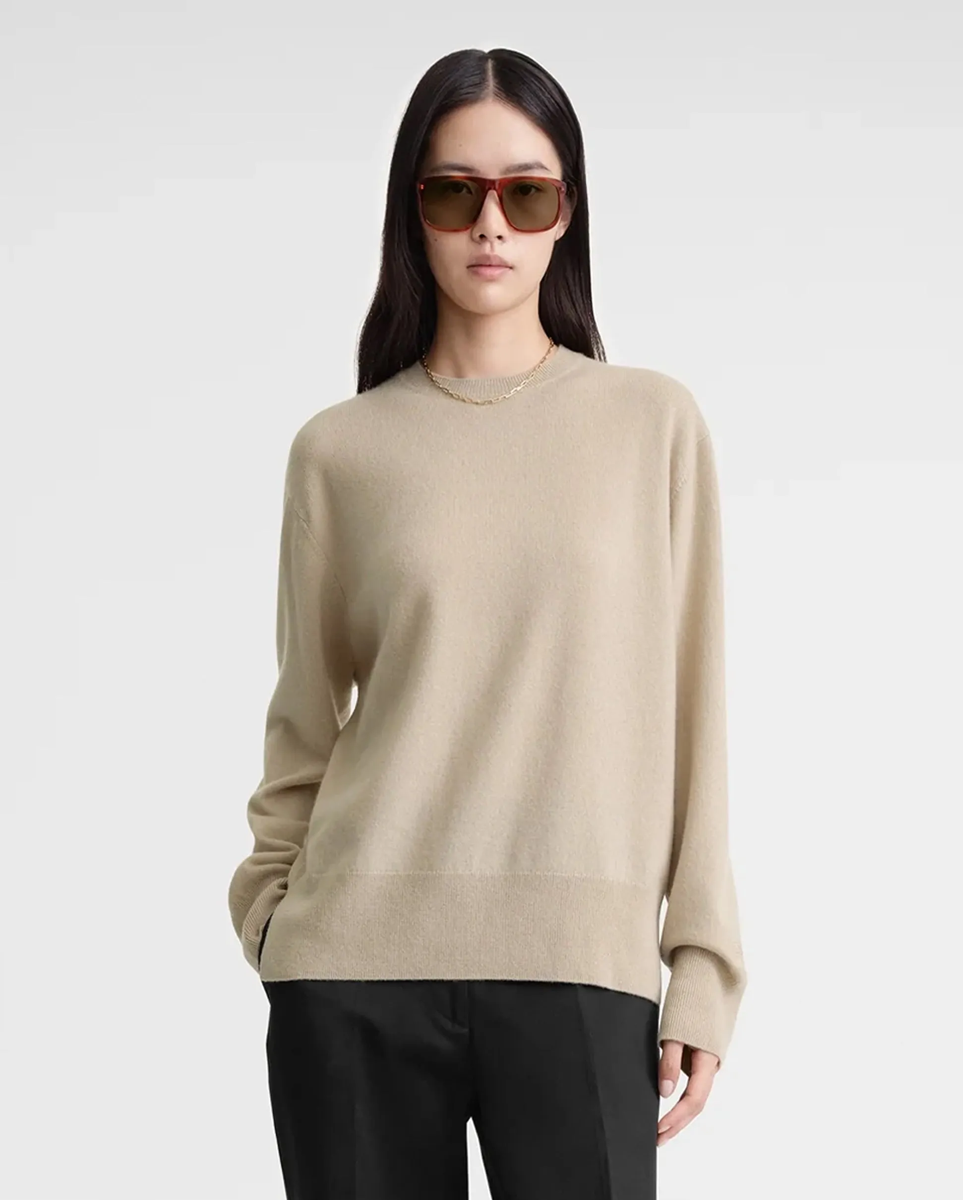 CREW-NECK CASHMERE KNIT / FAWN