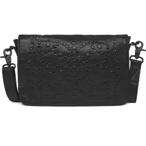 Crossbody leather bag with matte black studs / 16232 - Black (Nero)